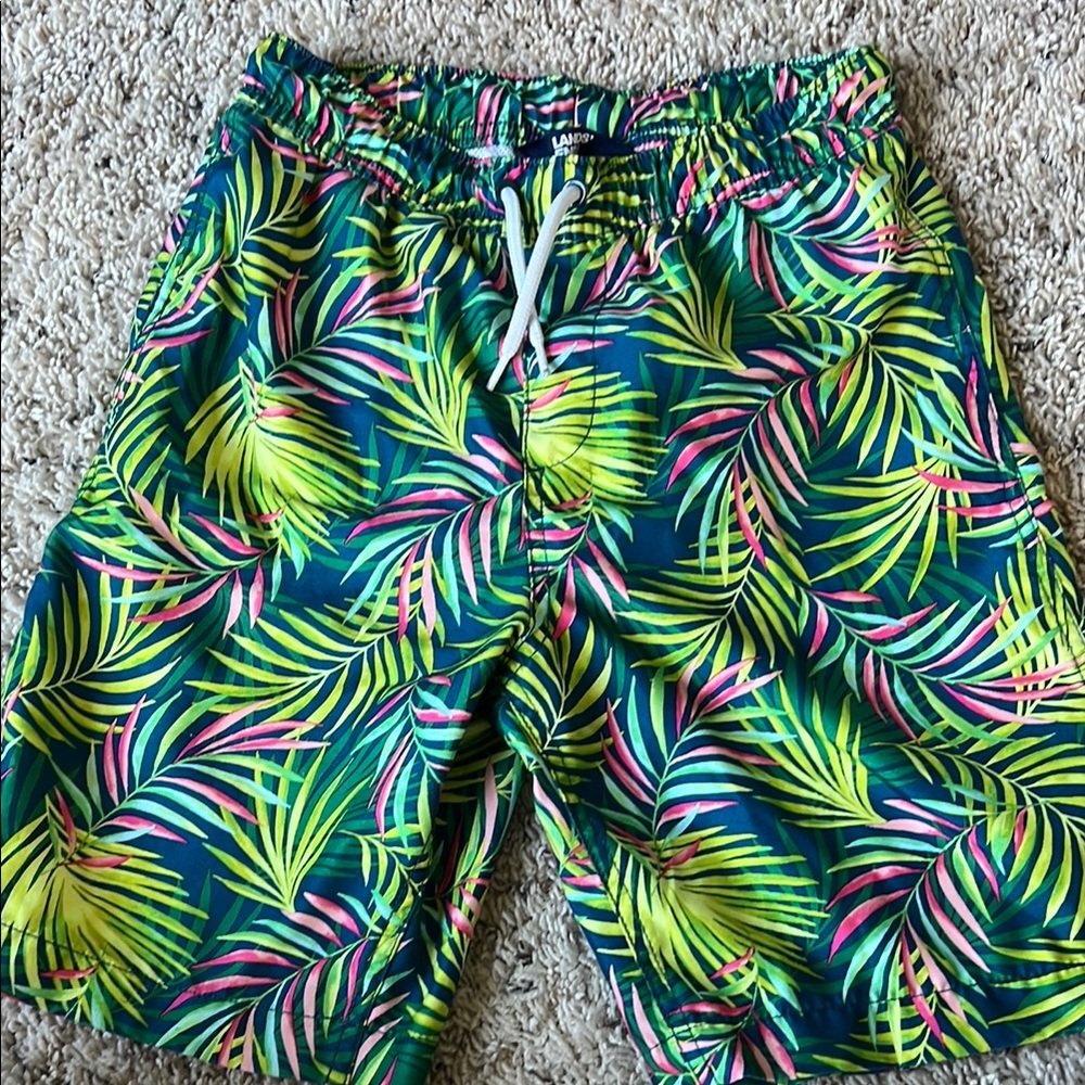Lands' End Green and Pink Swim Trunks Tropical Vibe NWOT